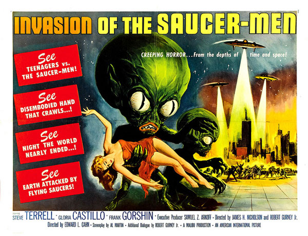 Movie poster for 1957 movie, Invasion of the Saucer-Men