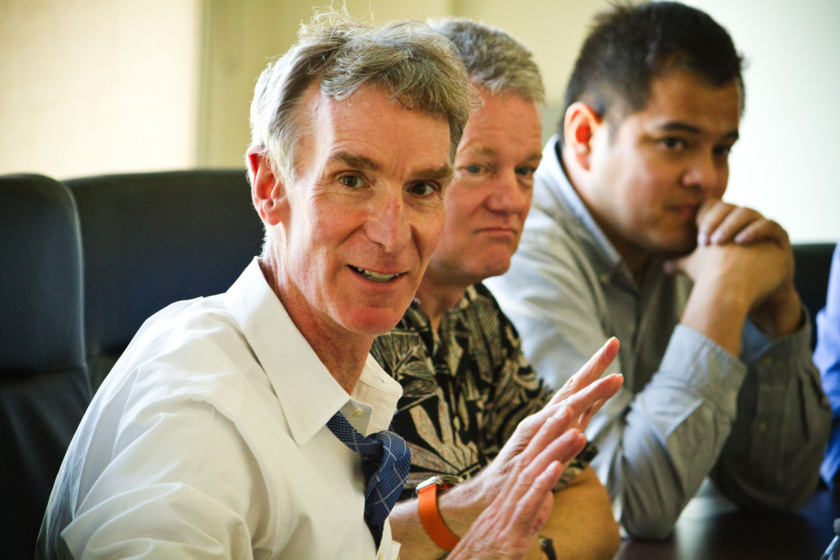 Photo of Bill Nye, Rex Ridenoure and Alex Diaz discussing LightSail test in August 20, 2014. Credit - The Planetary Society.