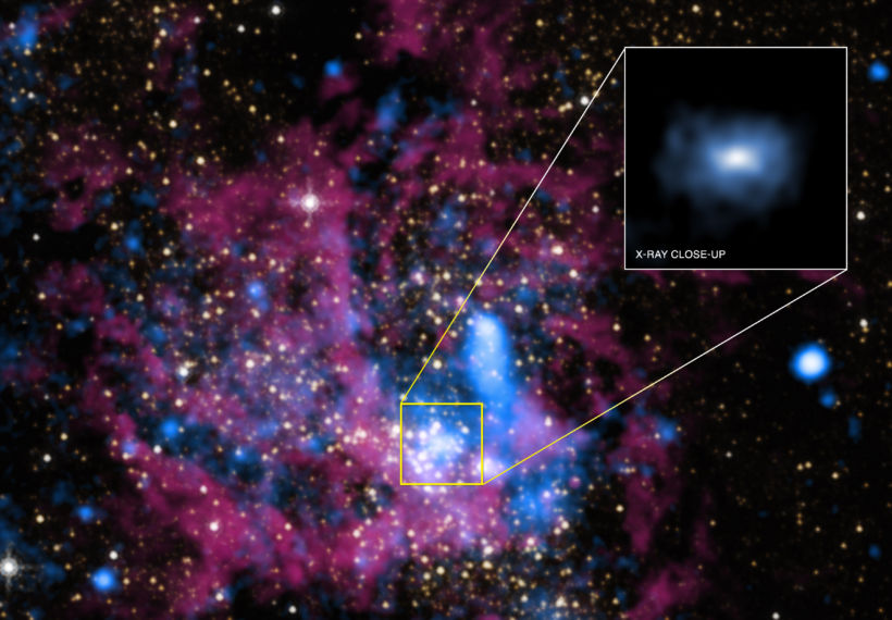 X-Ray and Infrared Images showing Sagittarius A*, the black hole at the center of the Milky Way galaxy.