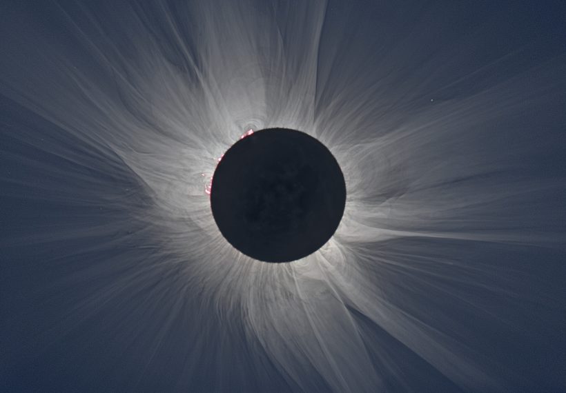 Composite image showing a total eclipse of the sun. Via NASA, credit: S. Habbal, M. Druckmüller and P. Aniol