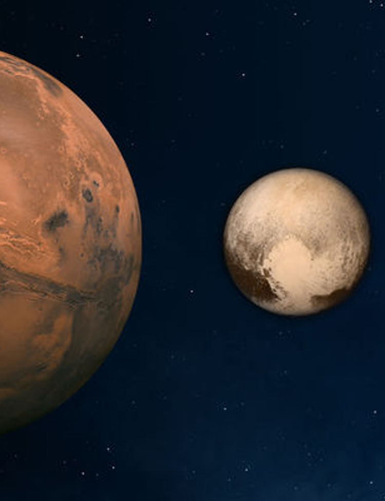 Composite image showing Mars and Pluto. 
