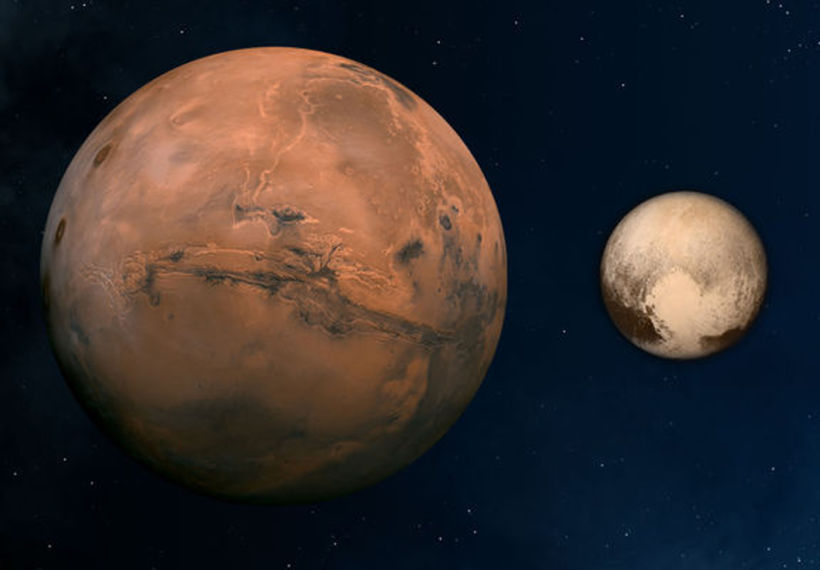Composite image showing Mars and Pluto. Credit: NASA.