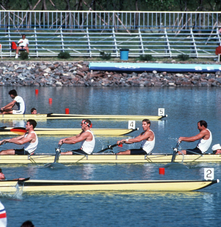 US Olympic rowing team vie for the gold in the rowing-4 competition during the XXIV Olympic Games.