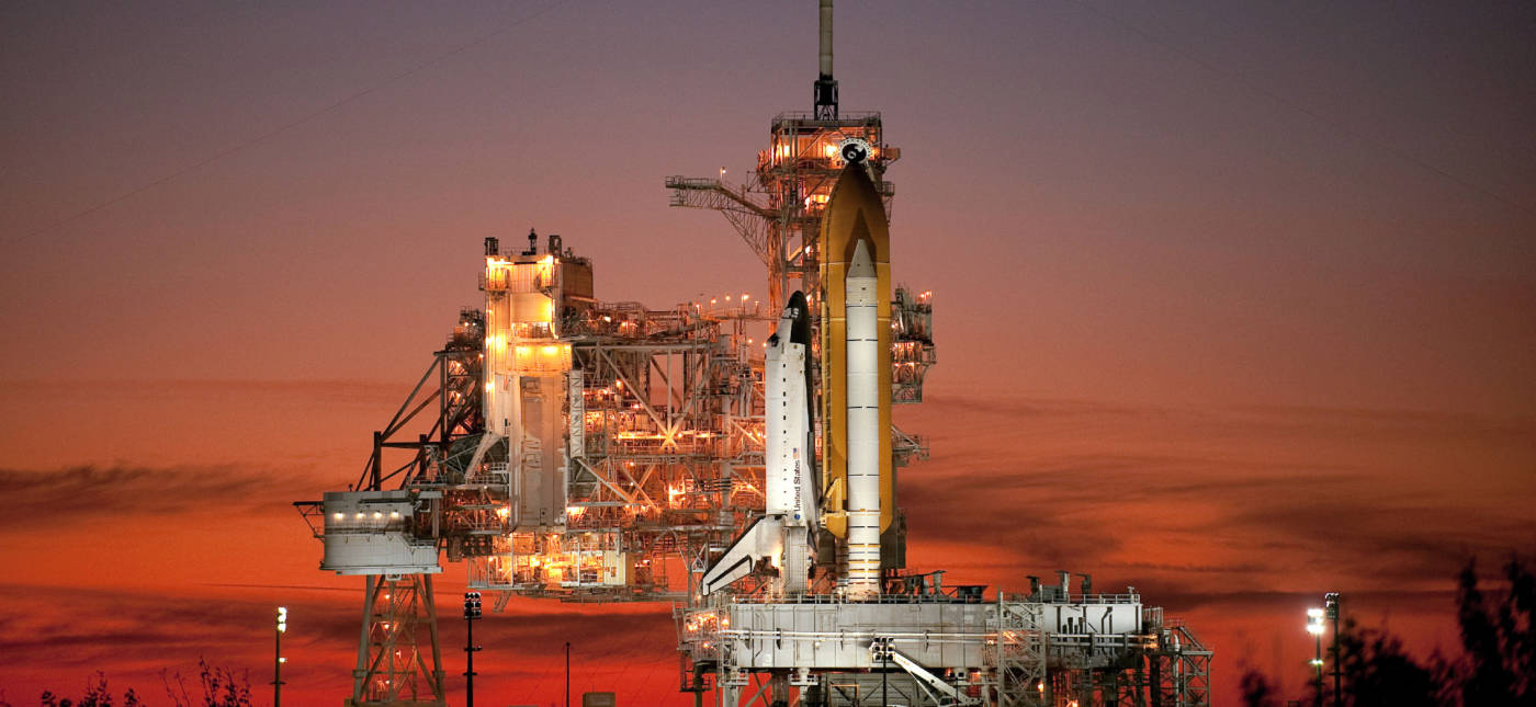 The Space Shuttle Atlantis is seen on launch pad 39A at the NASA Kennedy Space Center shortly after the rotating service structure was rolled back on Nov. 15, 2009. Atlantis is scheduled to launch at 2:28 p.m. EST, Nov. 16, 2009.