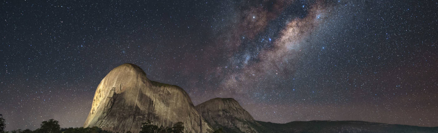 EduardoMSNeves’s photo of Pedra Azul (Blue Stone) peak with the center of the Milky Way above it. Pedra Azul State Park is a state park in Domingos Martins, Espírito Santo, Brazil.