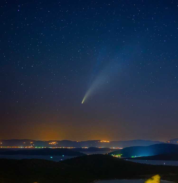 Comet NEOWISE (C/2020 F3) gliding over Ayvalık Islands Nature Park
